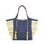 Front view of the Rosa Tote in Denim Sunflower.