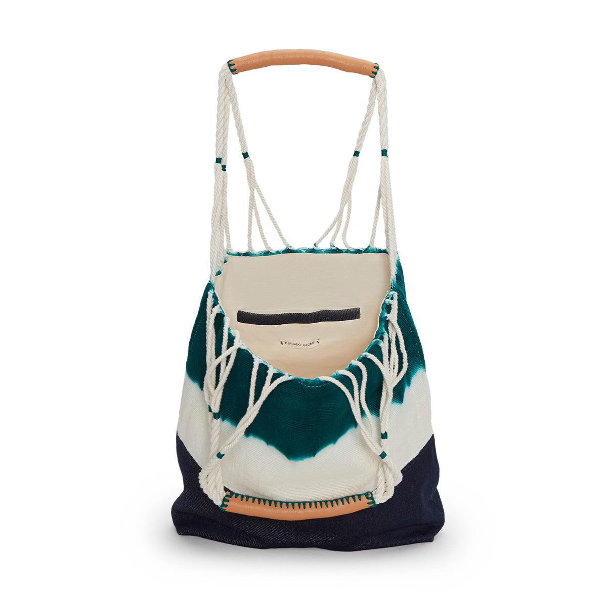 An open view of the Apolonia Tote in Jungle Dip-Dye.