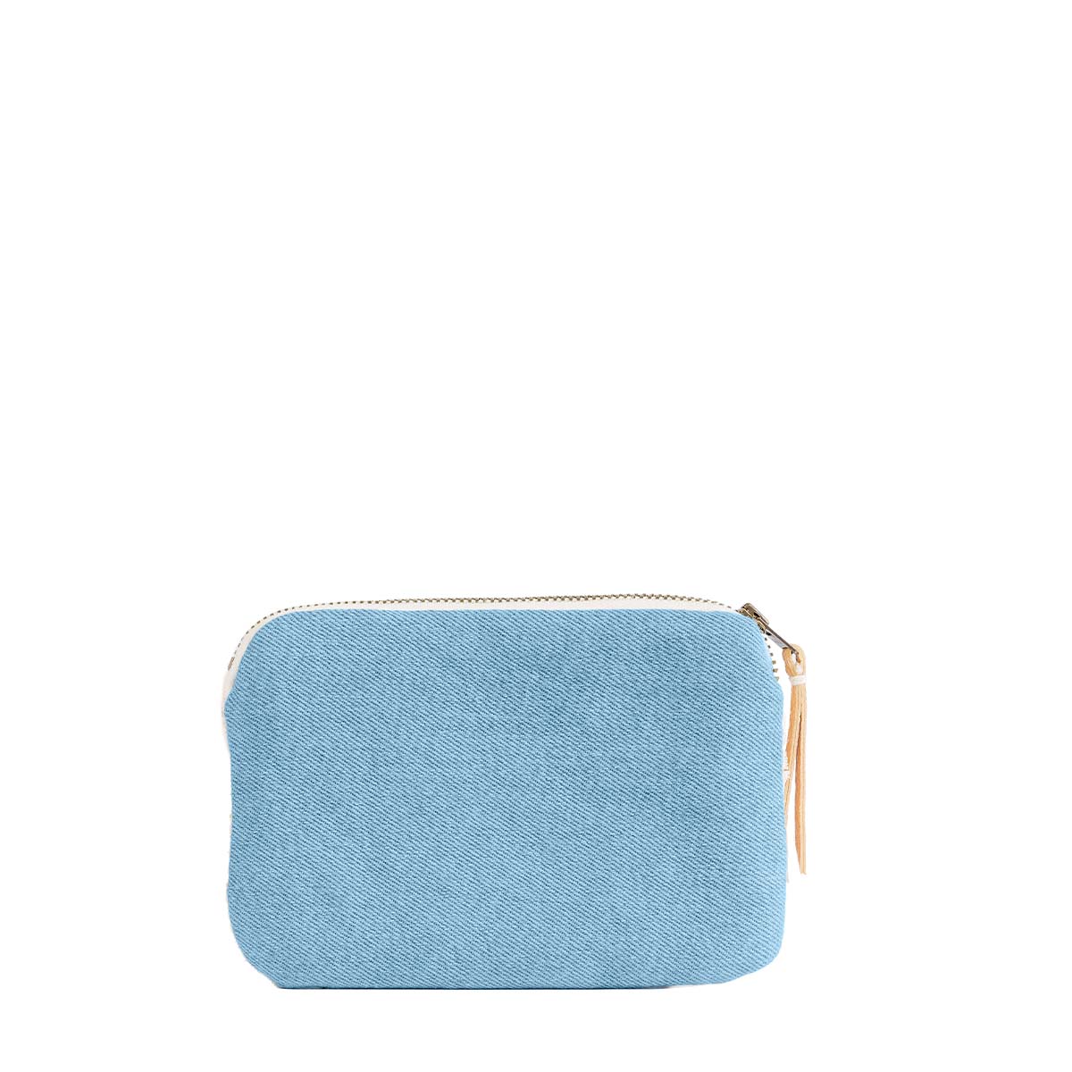 Back of the hand woven artisan Teresa Wallet in Spring Sherbert. The back has a solid sky blue color.