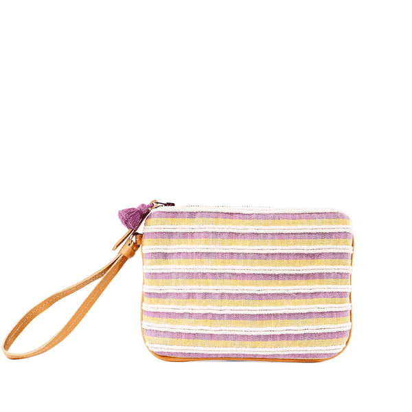 A GIF of the front and back of the Mini Lily Handwoven Wristlet in Cream Soda