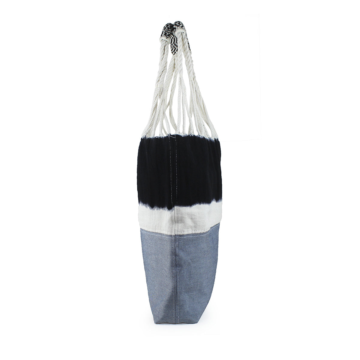 Side view of the Apolonia Upcycled Denim Tote in Dip-Dye.